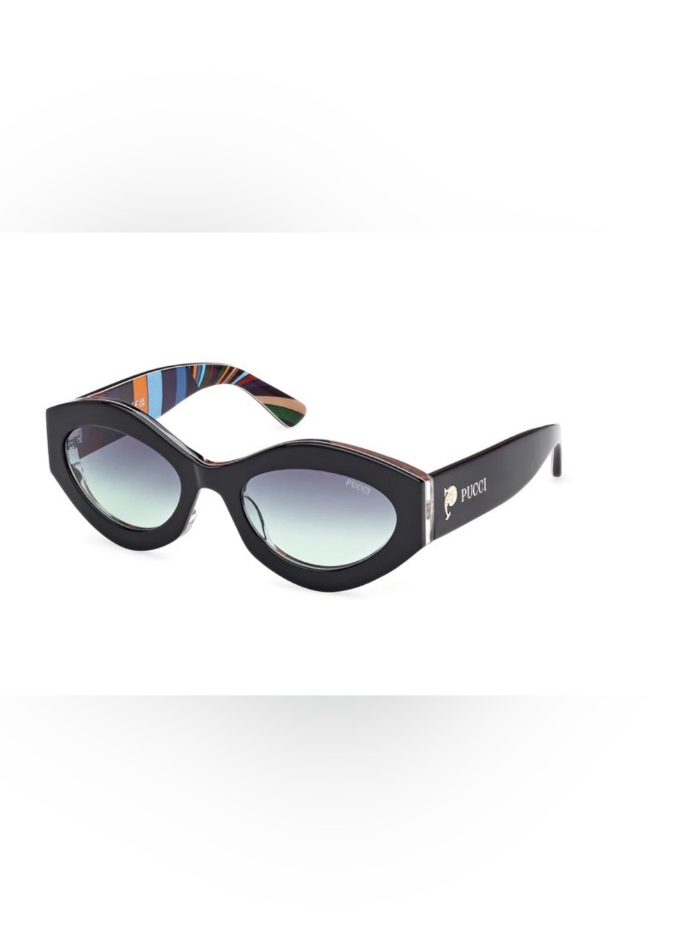 Emilio Pucci Black Cat-Eye Sunglasses with Multicolor Temples
